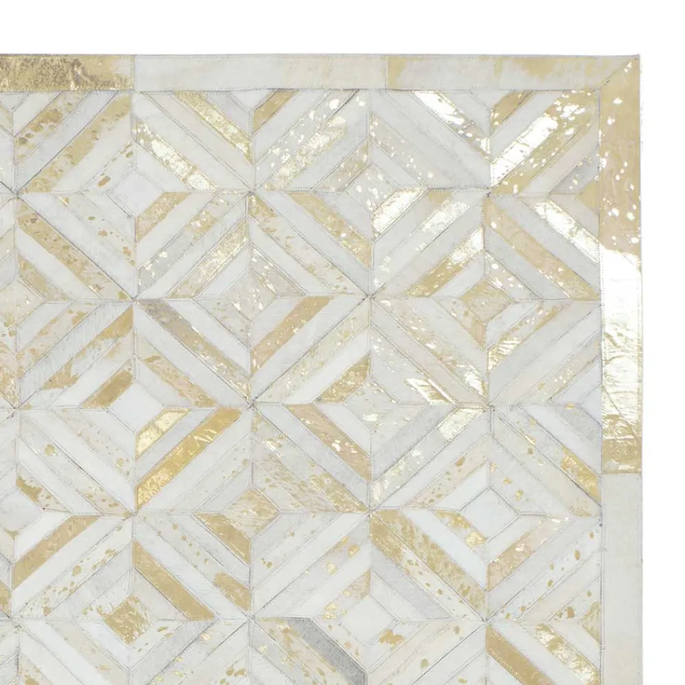 Wohnen Teppiche*Teppich aus Leder mit kurzem Fell in Creme & Gold - Meridus