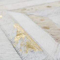 Wohnen Teppiche*Teppich aus Leder mit kurzem Fell in Creme & Gold - Meridus