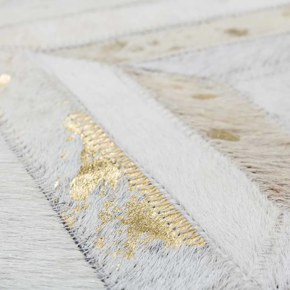 Wohnen Teppiche*Teppich aus Leder mit kurzem Fell in Creme & Gold - Meridus