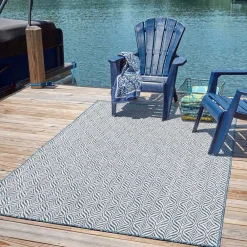 Wohnen Teppiche*Teppich für Draußen in Dunkelblau und Creme - Argyrio