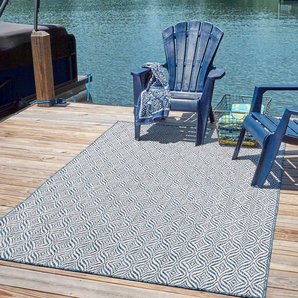 Wohnen Teppiche*Teppich für Draußen in Dunkelblau und Creme - Argyrio