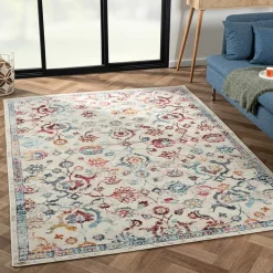 Wohnen Boho Style Möbel*Teppich in Creme mit buntem Floral-Muster - Genyna