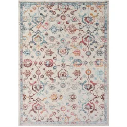 Wohnen Boho Style Möbel*Teppich in Creme mit buntem Floral-Muster - Genyna