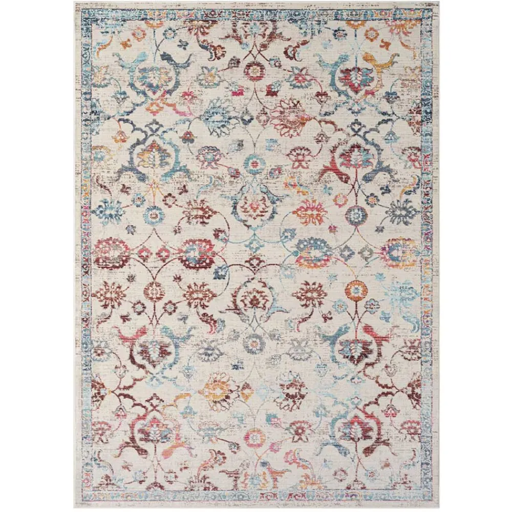 Wohnen Boho Style Möbel*Teppich in Creme mit buntem Floral-Muster - Genyna