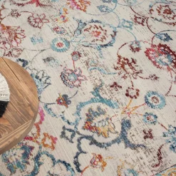 Wohnen Boho Style Möbel*Teppich in Creme mit buntem Floral-Muster - Genyna