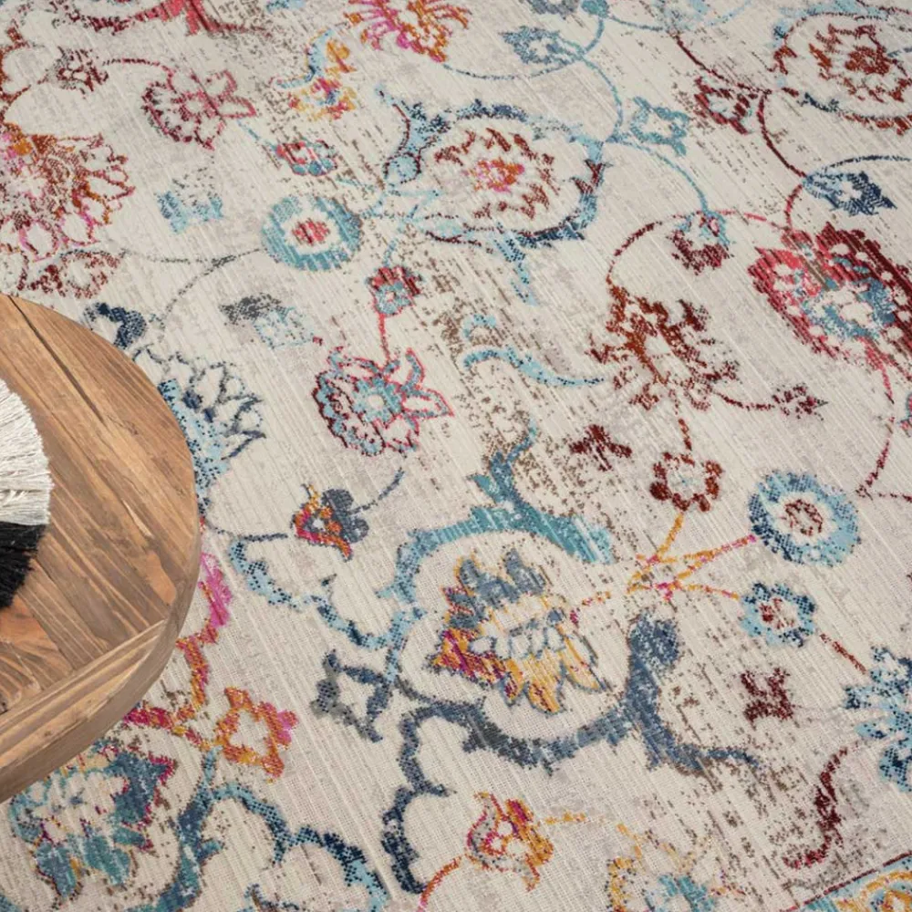 Wohnen Boho Style Möbel*Teppich in Creme mit buntem Floral-Muster - Genyna