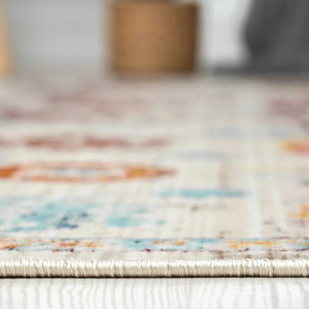 Wohnen Boho Style Möbel*Teppich in Creme mit buntem Floral-Muster - Genyna