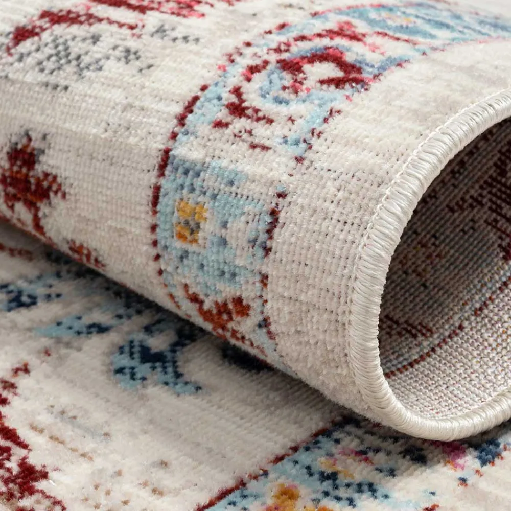 Wohnen Boho Style Möbel*Teppich in Creme mit buntem Floral-Muster - Genyna