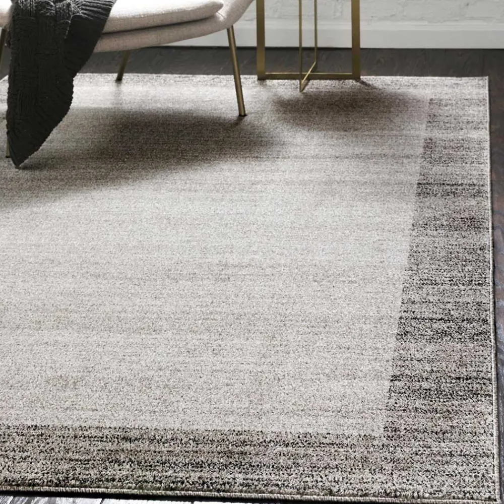 Wohnen Teppich in Hellgrau mit dunkelgrauem Rand - Armina