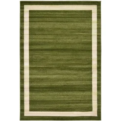 Wohnen Teppich in Oliv Grün mit Rahmen in Creme - Loritana