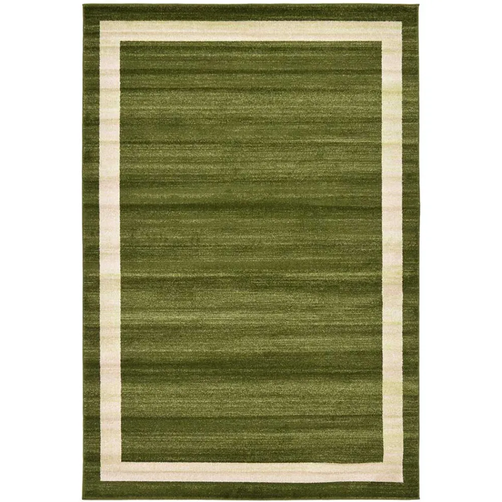 Wohnen Teppich in Oliv Grün mit Rahmen in Creme - Loritana