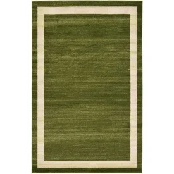 Wohnen Teppich in Oliv Grün mit Rahmen in Creme - Loritana