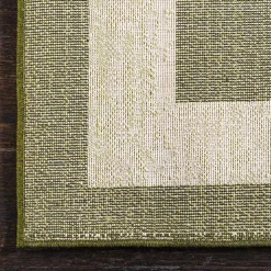 Wohnen Teppich in Oliv Grün mit Rahmen in Creme - Loritana