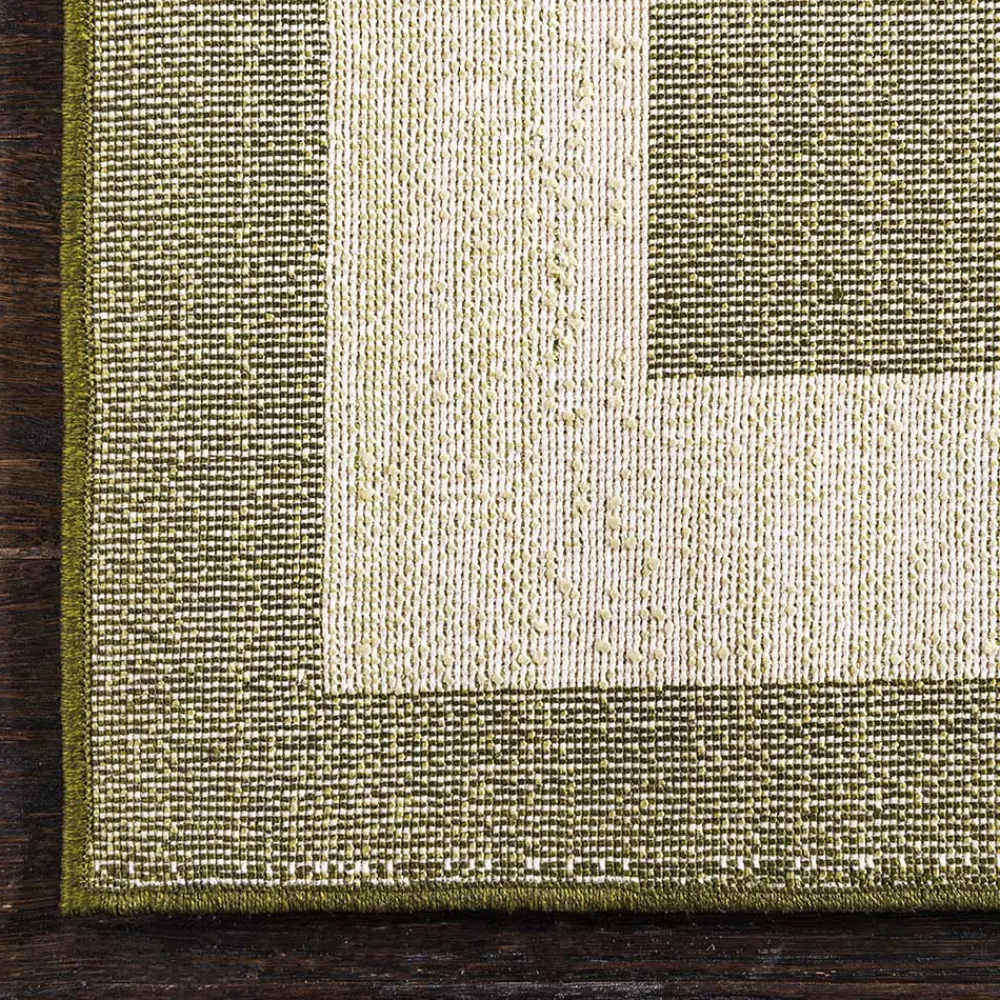 Wohnen Teppich in Oliv Grün mit Rahmen in Creme - Loritana