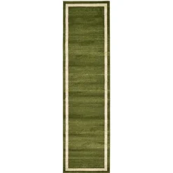 Wohnen Teppich in Oliv Grün mit Rahmen in Creme - Loritana