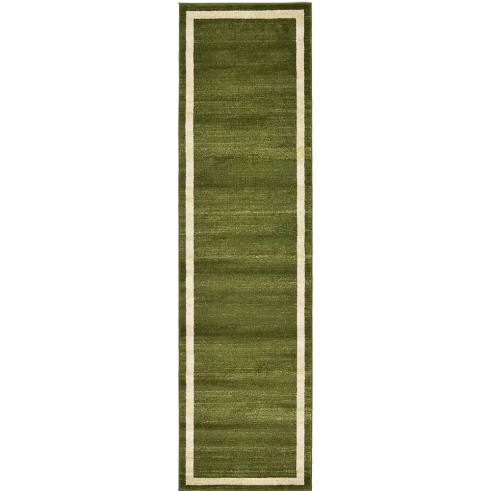 Wohnen Teppich in Oliv Grün mit Rahmen in Creme - Loritana