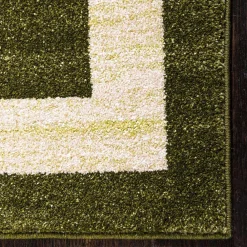 Wohnen Teppich in Oliv Grün mit Rahmen in Creme - Loritana