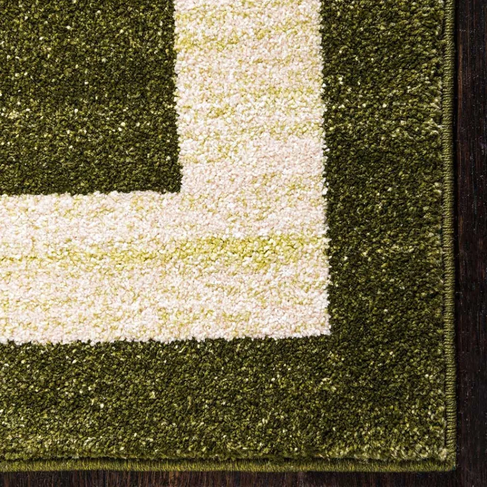 Wohnen Teppich in Oliv Grün mit Rahmen in Creme - Loritana