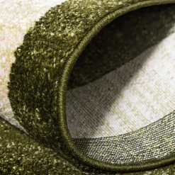 Wohnen Teppich in Oliv Grün mit Rahmen in Creme - Loritana