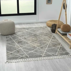 Wohnen Teppich mit Fransen in Beige & Grau - Fulivia