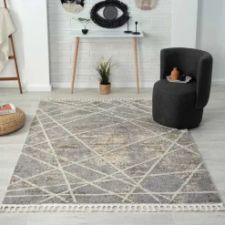 Wohnen Teppich mit Fransen in Beige & Grau - Fulivia