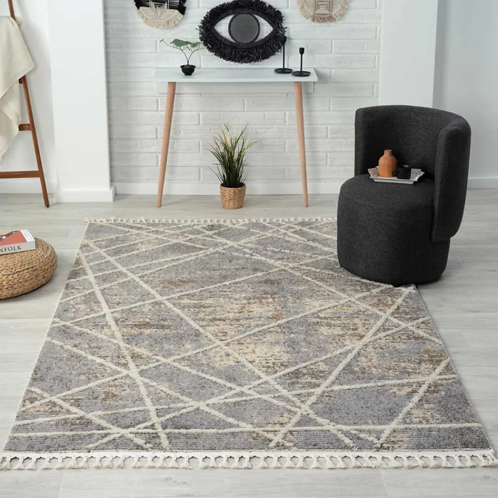 Wohnen Teppich mit Fransen in Beige & Grau - Fulivia