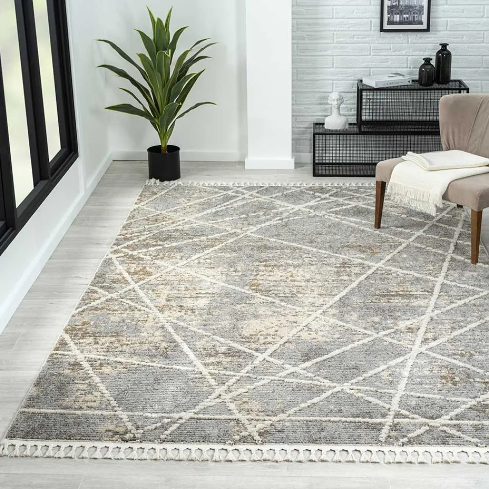 Wohnen Teppich mit Fransen in Beige & Grau - Fulivia