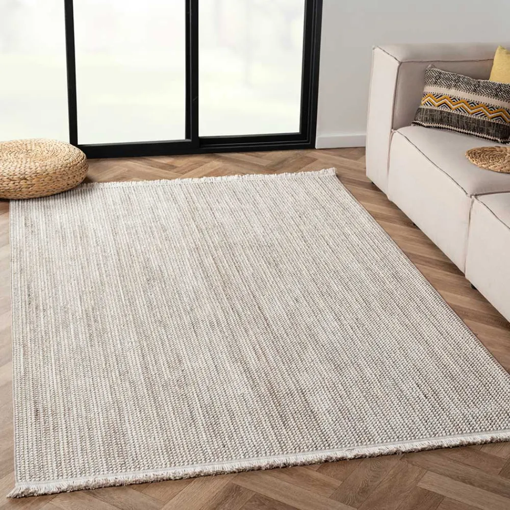 Wohnen Teppich mit Fransen in Weiß und Hellgrau - Vergil