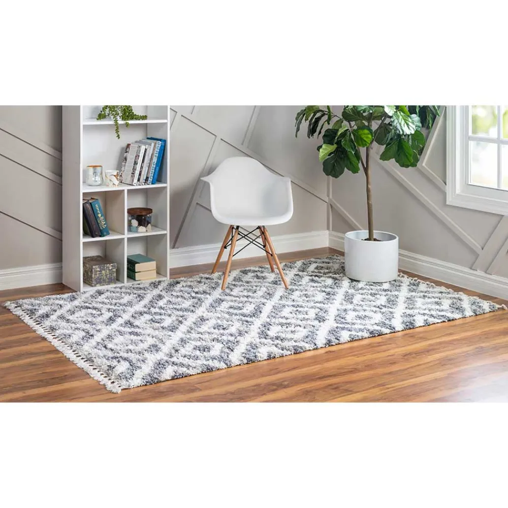 Wohnen Teppiche*Teppich mit handgeflochtenen Fransen in Creme und Grau - Juwan