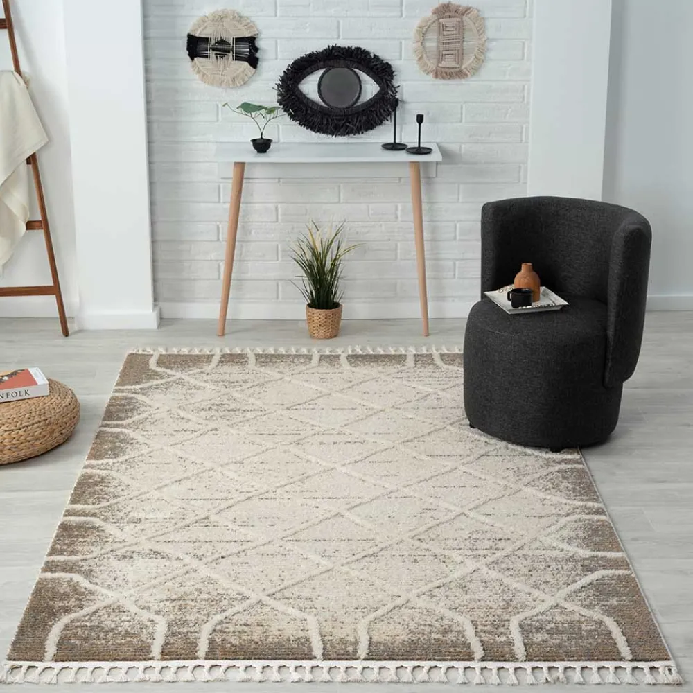 Wohnen Skandinavische Möbel*Teppich mit Rautenmuster in Weiß & Hellgrau - Freshna