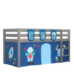 Kinder Wohnen Themen-Hochbett Weltall Astronaut in Grau - Tablonero