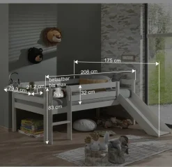 Wohnen Kindermöbel|Kinderbetten*Tiefes Kinder-Hochbett mit Rutsche - Almaron