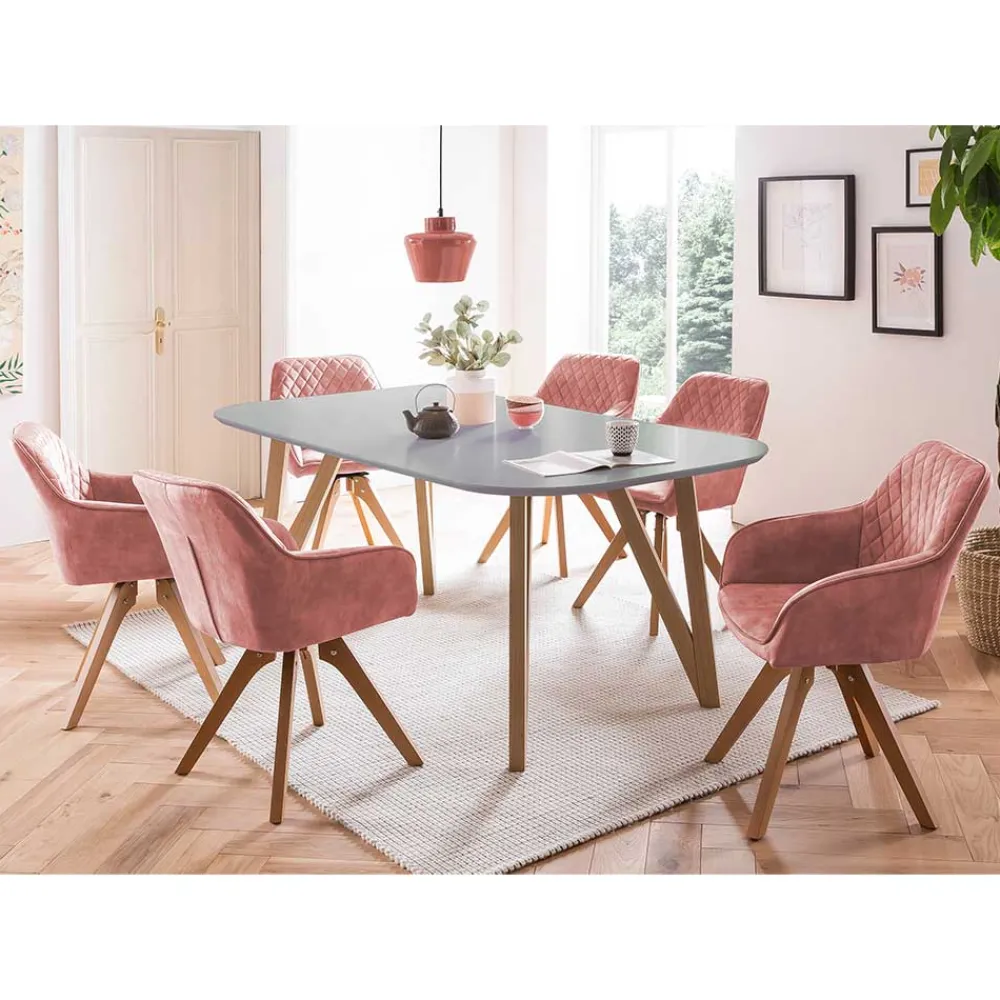 Wohnen Tisch & Samt Tischsessel - Matiano (siebenteilig)