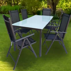 Wohnen Metall-Gartenmöbel|Balkonmöbel*Tisch mit Klappstühlen für den Garten - Anlina (siebenteilig)