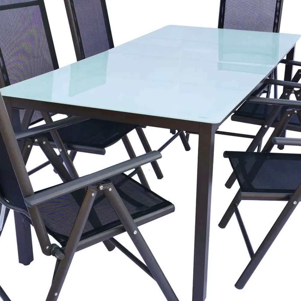 Wohnen Metall-Gartenmöbel|Balkonmöbel*Tisch mit Klappstühlen für den Garten - Anlina (siebenteilig)