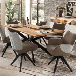 Wohnen Tischgruppe mit Drehstühlen Set - Niam (siebenteilig)