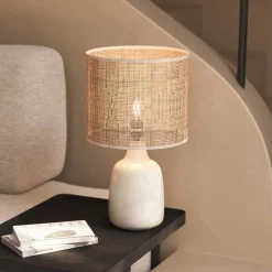 Wohnen Tischleuchte aus Bambus Geflecht in Beige - Veromica