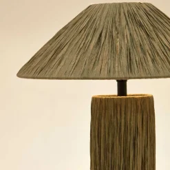 Wohnen Rattanmöbel|Lampen & Leuchten*Tischleuchte in Graugrün aus Raffia - Dasanti