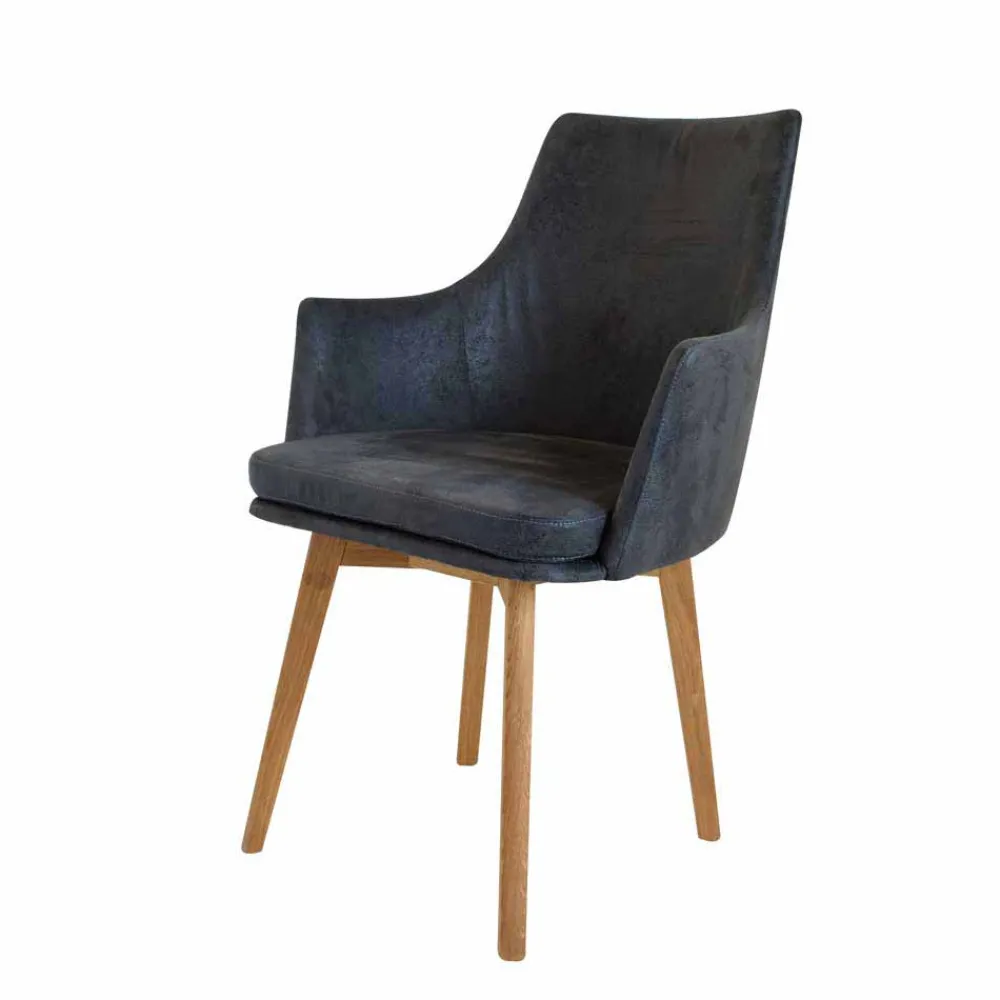 Wohnen Küchenstühle|Esszimmerstühle*Tischsessel in Anthrazit Microfaser Bastiona mit Gestell Wildeiche