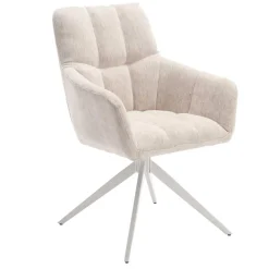 Wohnen Weiße Möbel|Wohnzimmerstühle*Tischsessel in Creme Strukturstoff - Gonnya (2er Set)