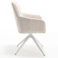 Wohnen Weiße Möbel|Wohnzimmerstühle*Tischsessel in Creme Strukturstoff - Gonnya (2er Set)