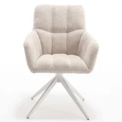 Wohnen Weiße Möbel|Wohnzimmerstühle*Tischsessel in Creme Strukturstoff - Gonnya (2er Set)