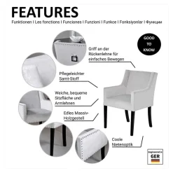 Wohnen Wohnzimmerstühle*Tischsessel in Silbergrau Samt - Syriana