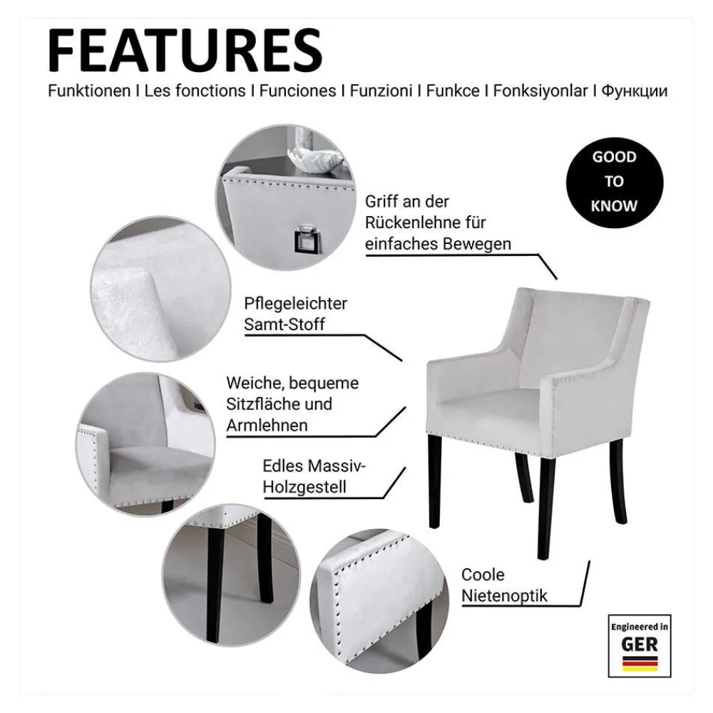 Wohnen Wohnzimmerstühle*Tischsessel in Silbergrau Samt - Syriana