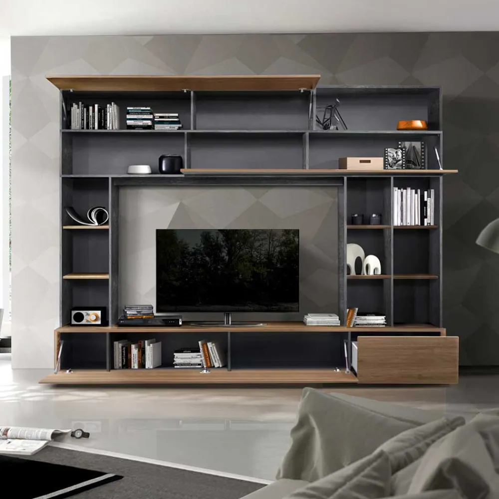 Wohnen Wohnwände|Wohnwand*Tolle TV Wand in Nussbaum & Grau - Niels