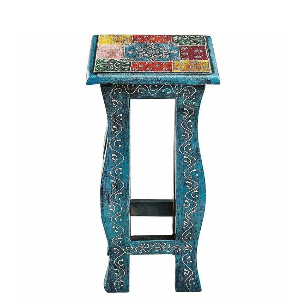 Wohnen Naturholzmöbel|Massivholzmöbel*Toller Dreisatztisch in Blau & Bunt - Faneno (dreiteilig)