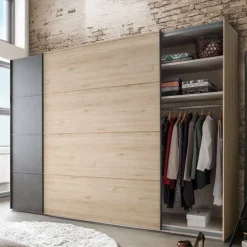 Wohnen Kleiderschränke|Kleiderschränke*Topp Schlafzimmerschrank mit zwei Schwebetüren - Licruva