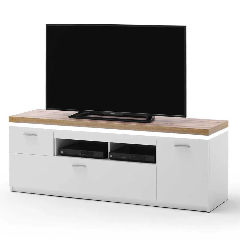 Wohnen Sideboards & Kommoden|Tv & Hifi-Möbel*Topp TV Element in Weiß & Wildeiche mit LED - Caldri