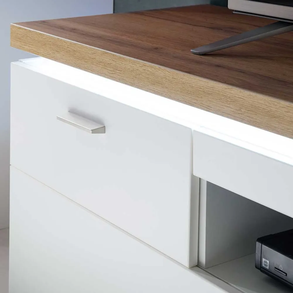 Wohnen Sideboards & Kommoden|Tv & Hifi-Möbel*Topp TV Element in Weiß & Wildeiche mit LED - Caldri