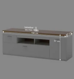 Wohnen Sideboards & Kommoden|Tv & Hifi-Möbel*Topp TV Element in Weiß & Wildeiche mit LED - Caldri